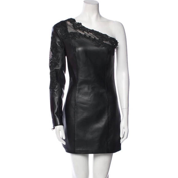 BALMAIN Leather One Shoulder Mini Dress Size 42 / US 8 - Picture 10 of 12